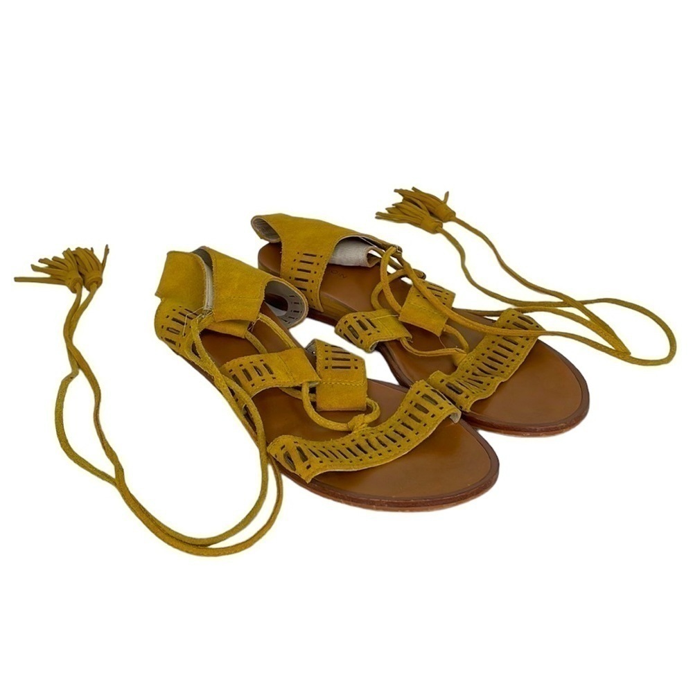 CASLON Sandals Wrap Up Leg Gladiator Mustard Yellow Leather Size 7.5